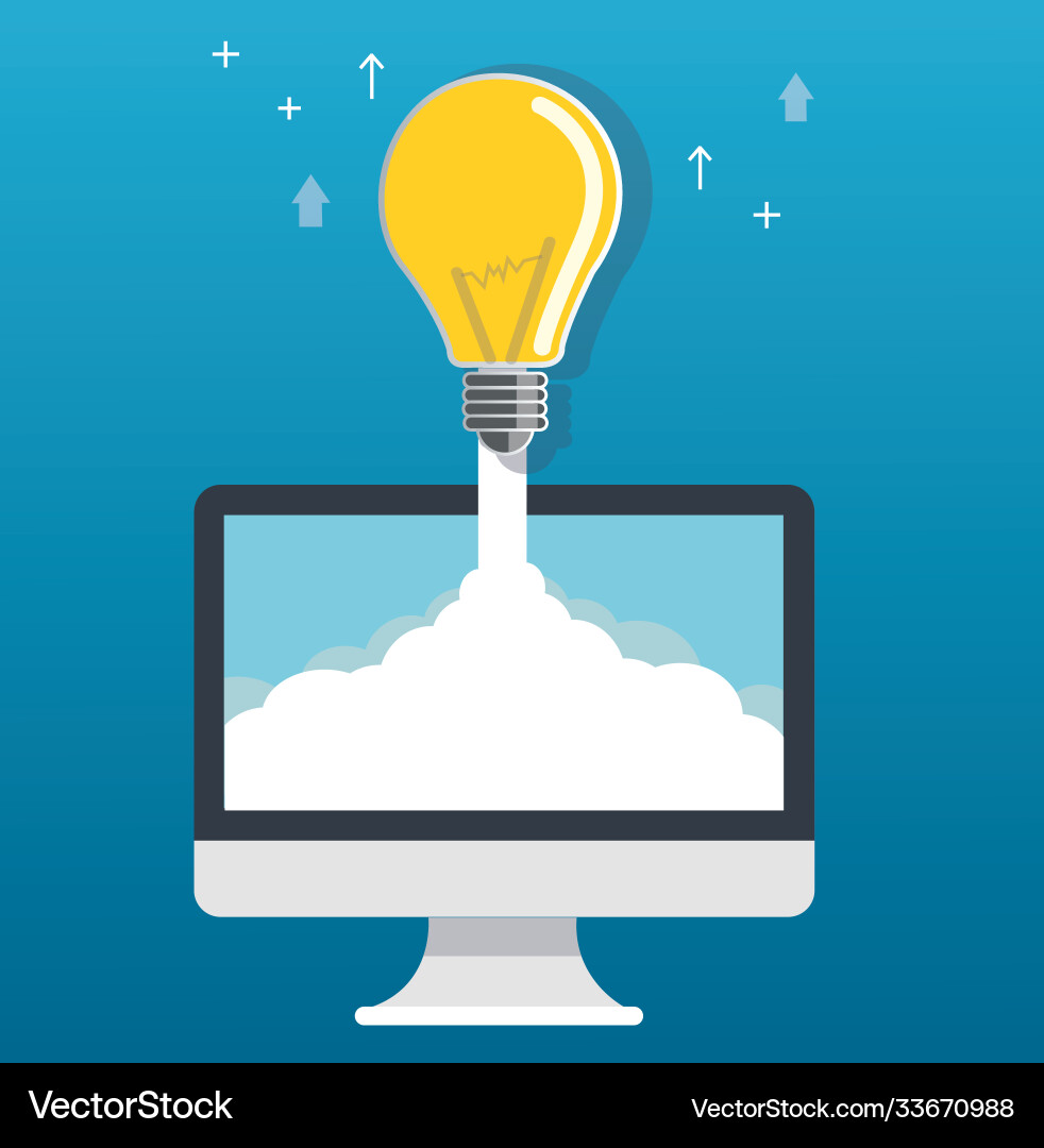 Light bulb on cloud and computer startup concept Vector Image