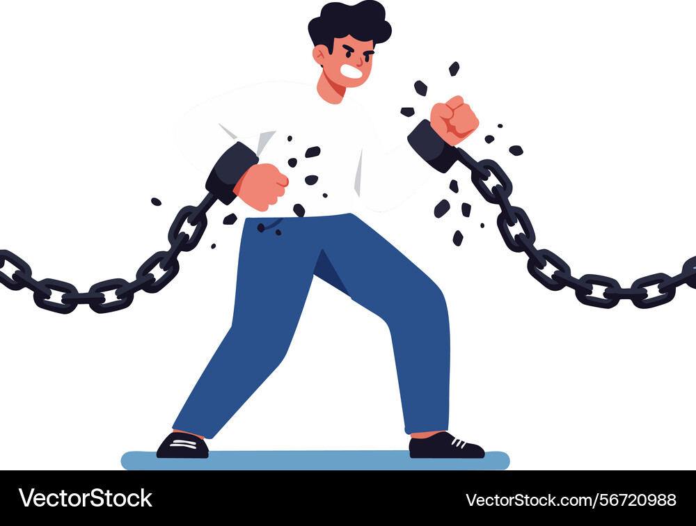 Man breaking free from chains symbolizing vector image