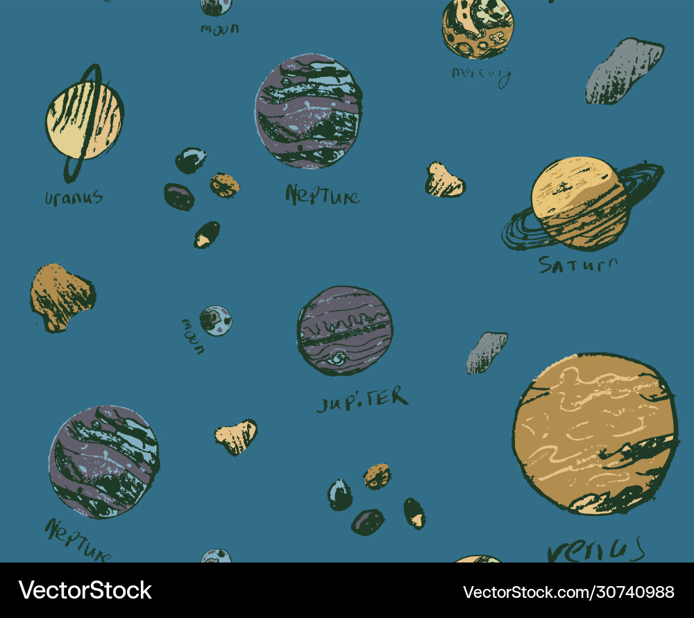 Pattern with set circular planets and stars Pattern with set circular planets and stars vector image