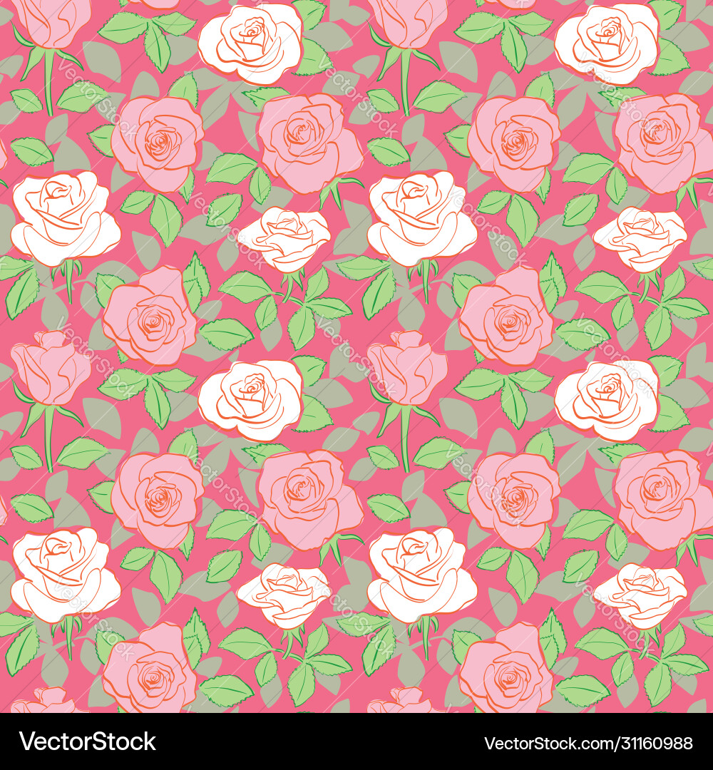 Red seamless pattern - background with roses Vector Image