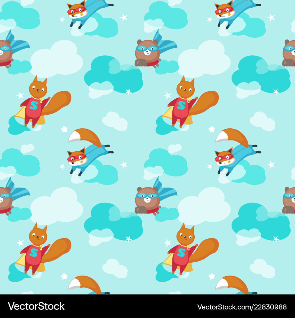 Seamless pattern with cute superhero vector image