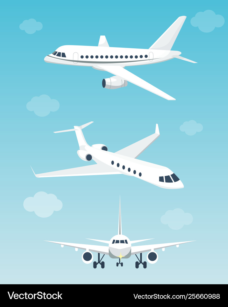 Set airplanes with different angles Vector Image
