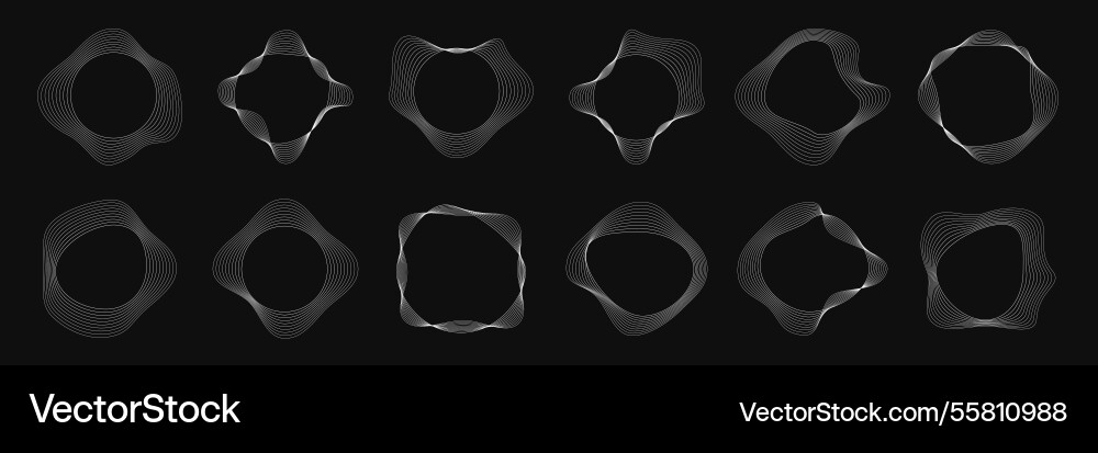 Set of round curved frames with dynamic wavy Set of round curved frames with dynamic wavy vector image