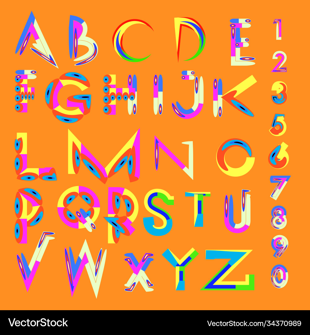 Abstract colorful font and alphabet Vector Image