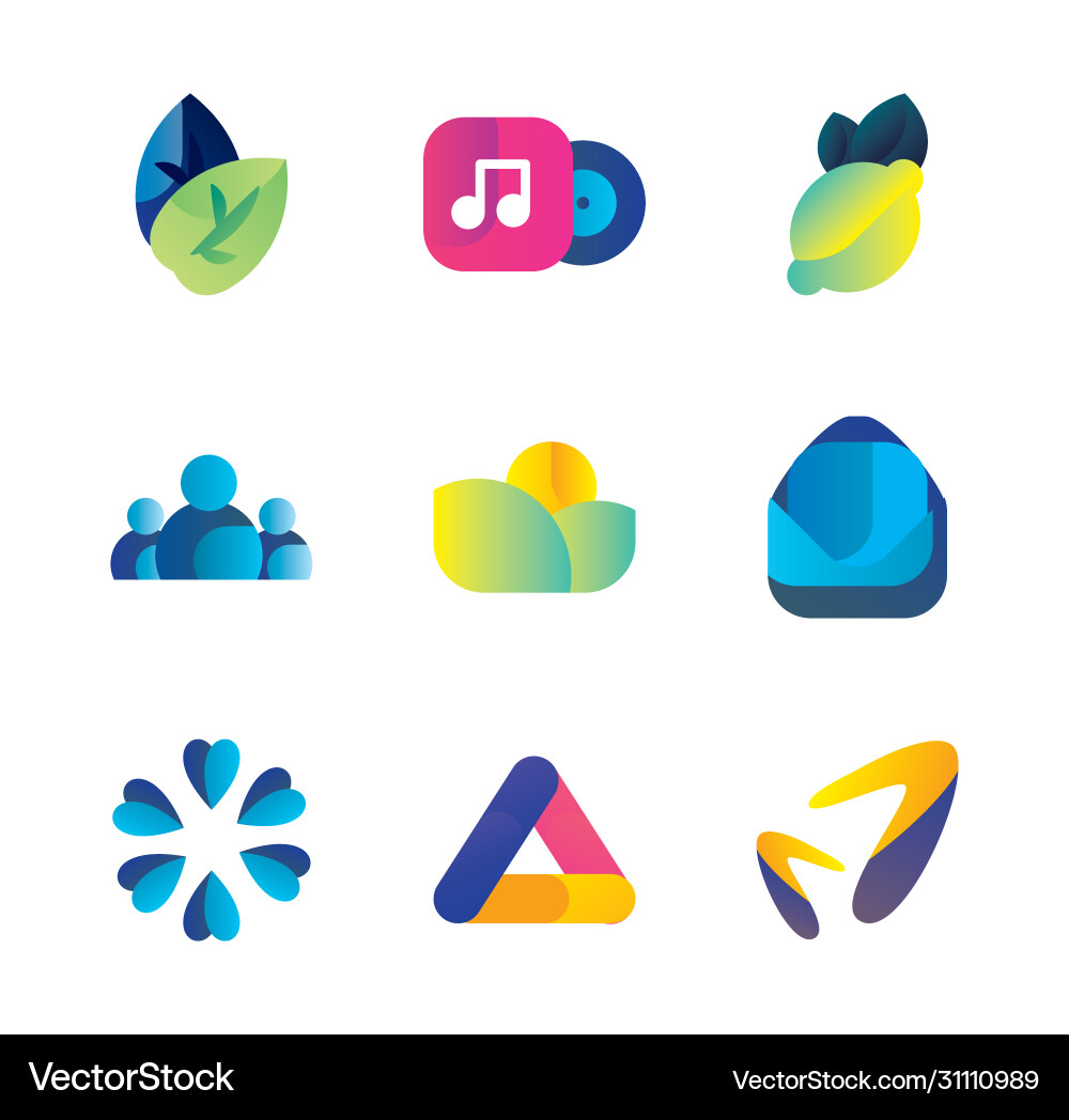 Abstract shapes gradient style icon set vector image
