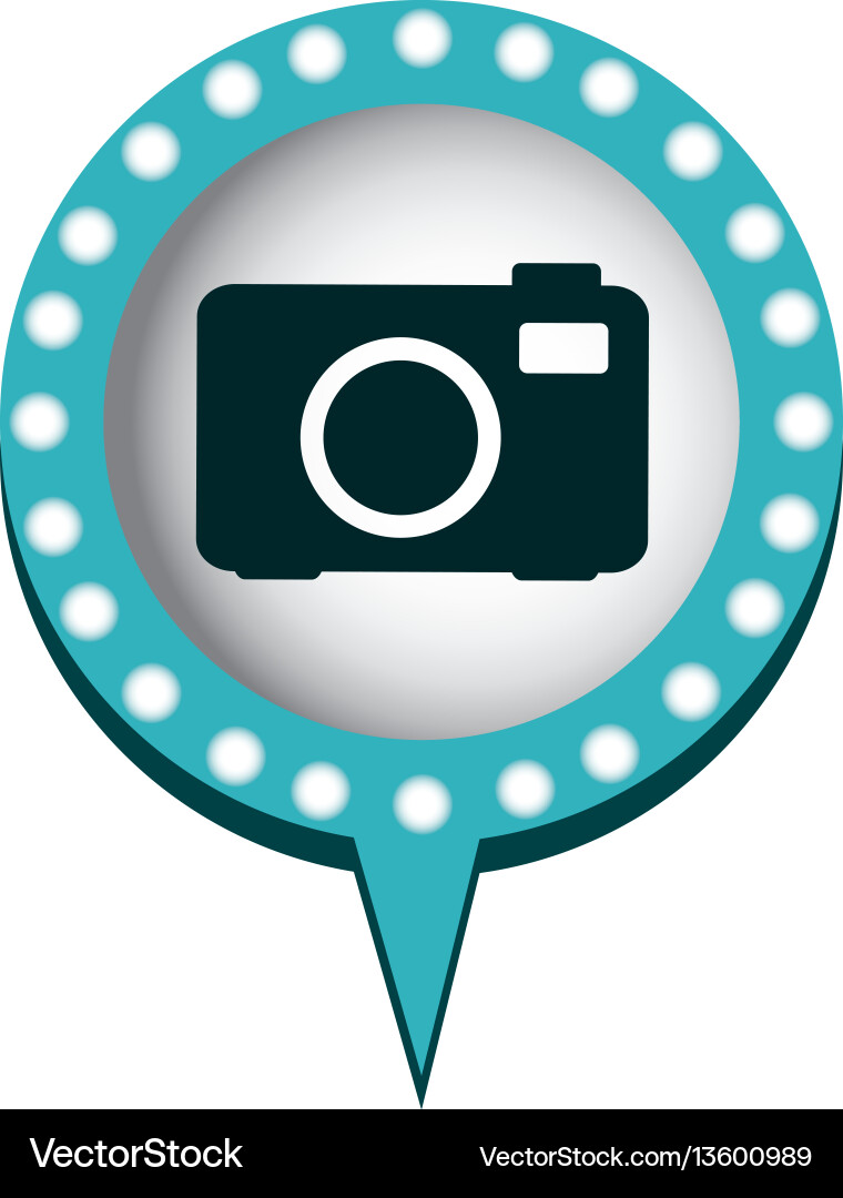 Analog camera in circular speech with blue contour vector image