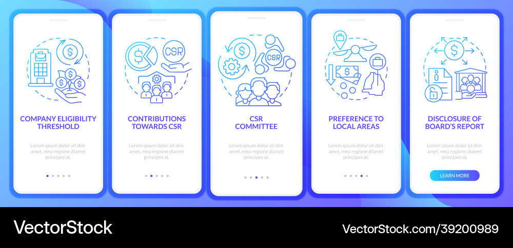 Csr basics blue gradient onboarding mobile app Csr basics blue gradient onboarding mobile app vector image