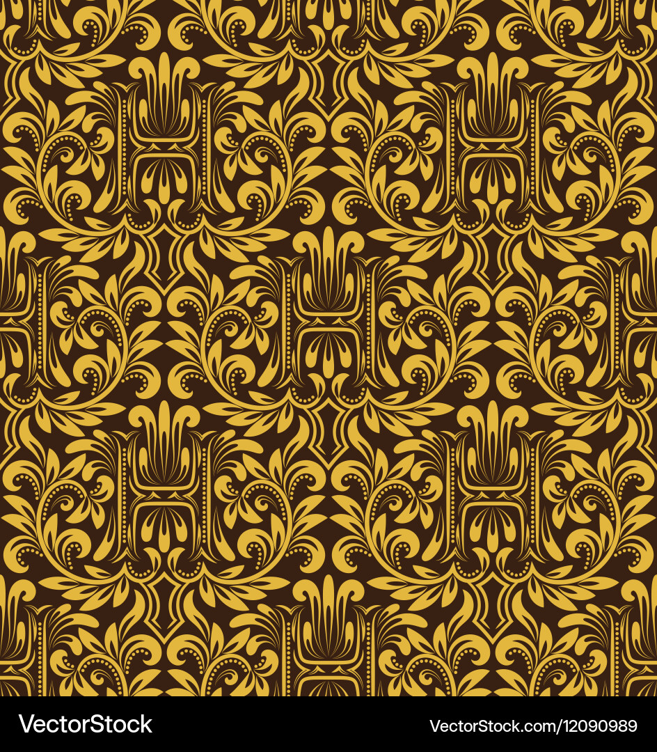 Damask seamless pattern repeating background gold vector image