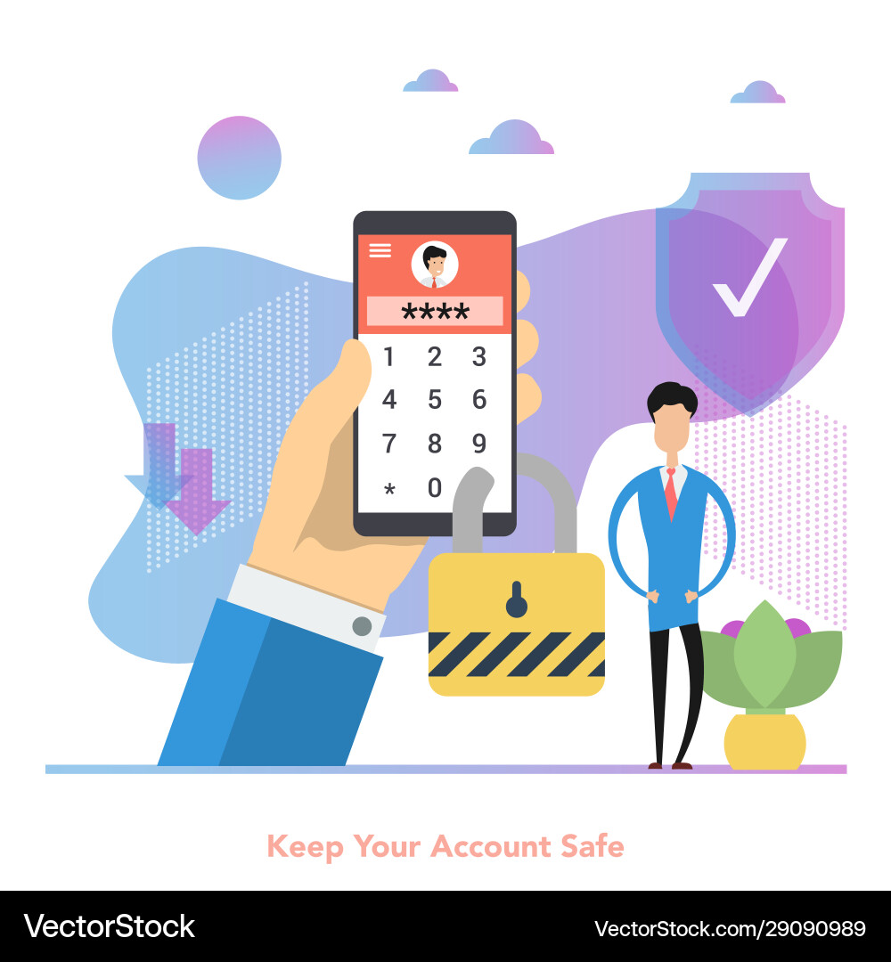 Man with phone locked a password for secure Man with phone locked a password for secure vector image