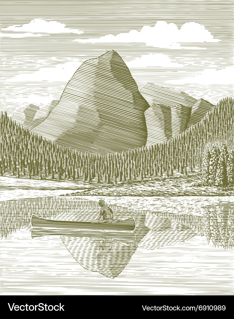 Mountain Canoe Scene Vector Image