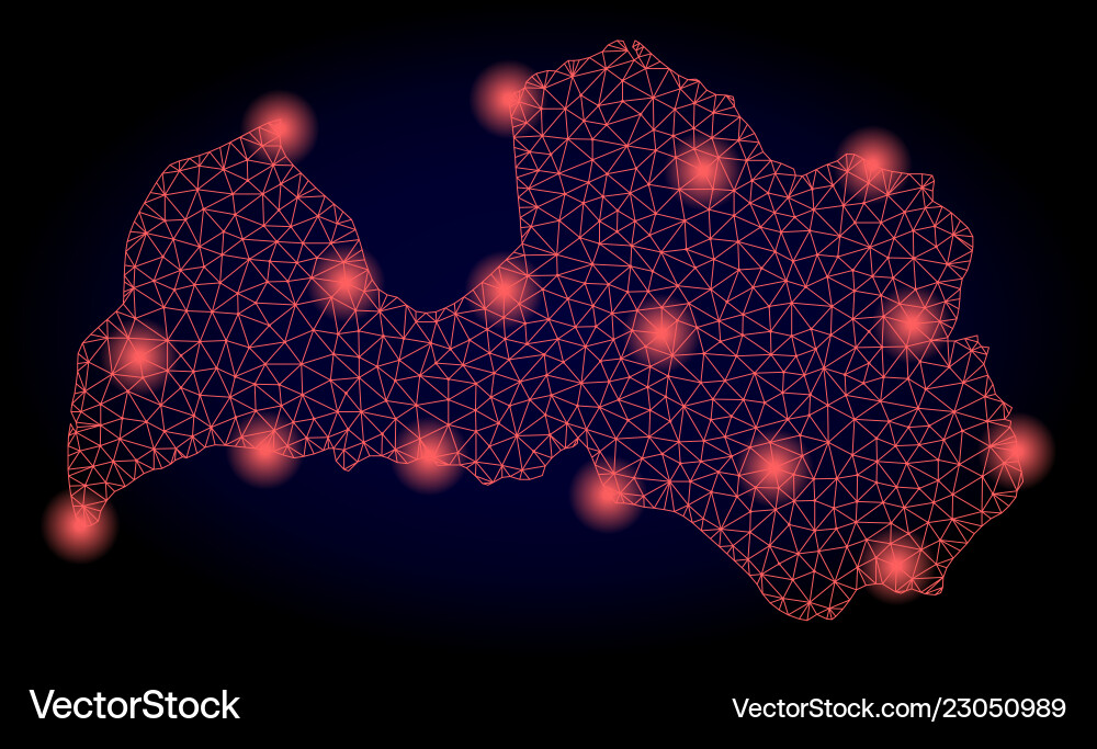 Polygonal carcass mesh map of latvia with red Polygonal carcass mesh map of latvia with red Vector Image