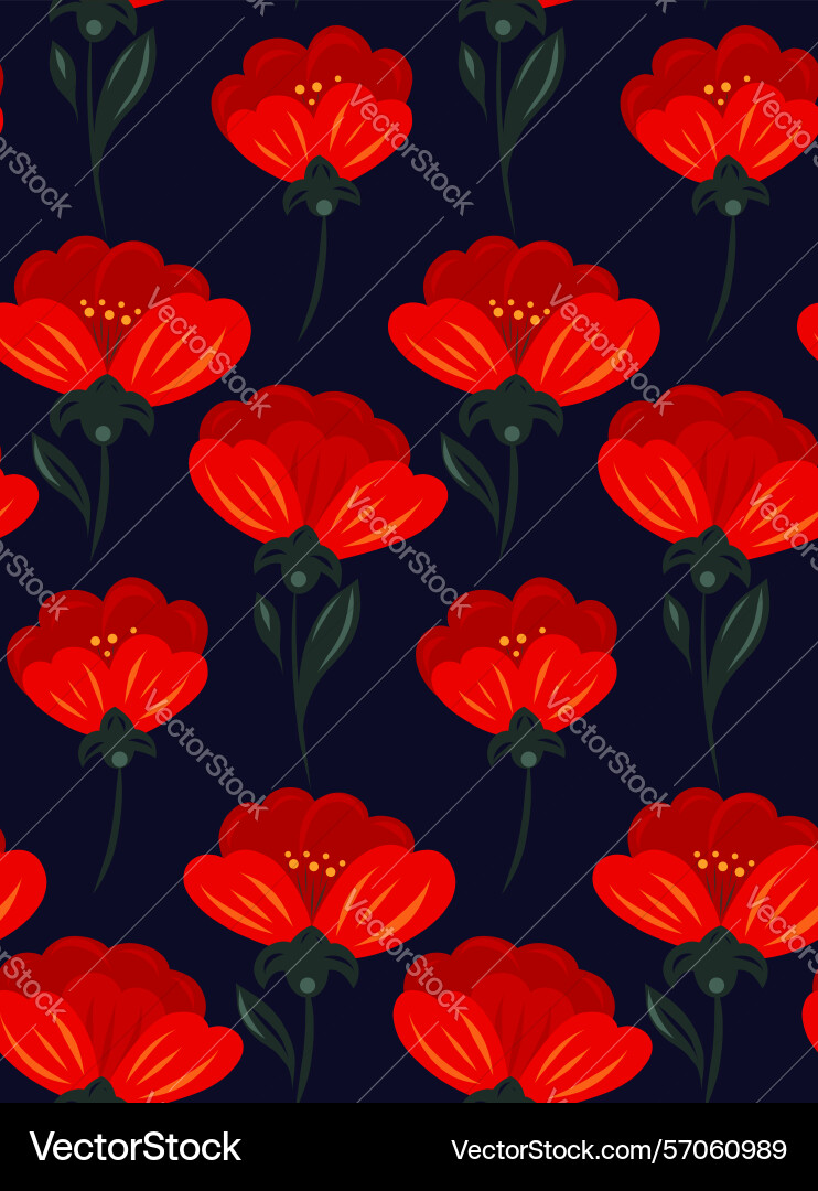 Rustic pattern with red poppies in a row Vector Image