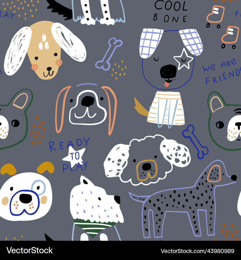 Seamless pattern with creative dog characters vector image