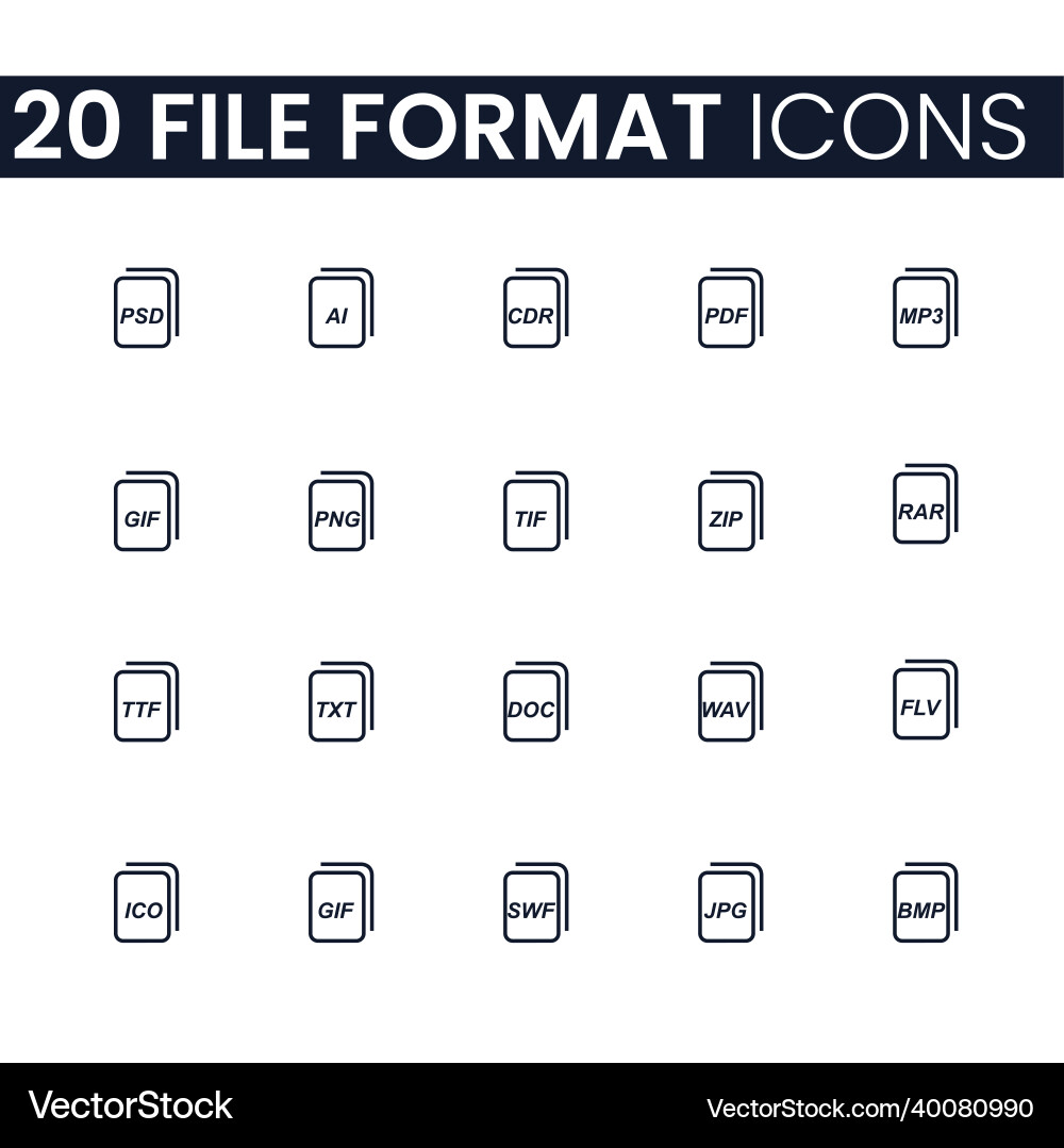 20 file format icons Vector Image