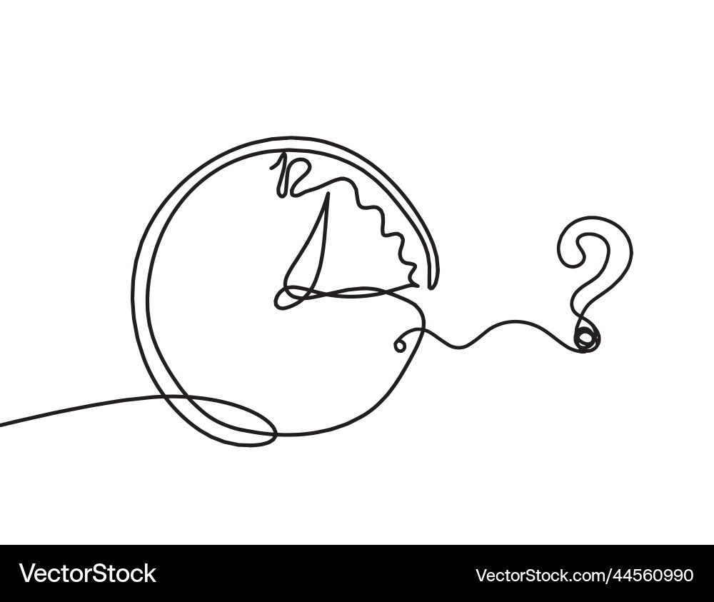 Abstract clock with question mark as line drawing Vector Image