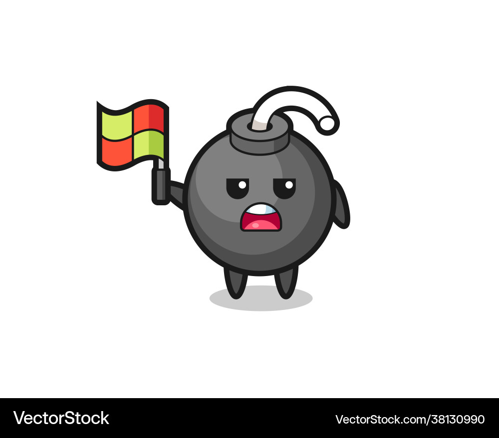 Bomb character as line judge putting flag up Bomb character as line judge putting flag up Vector Image