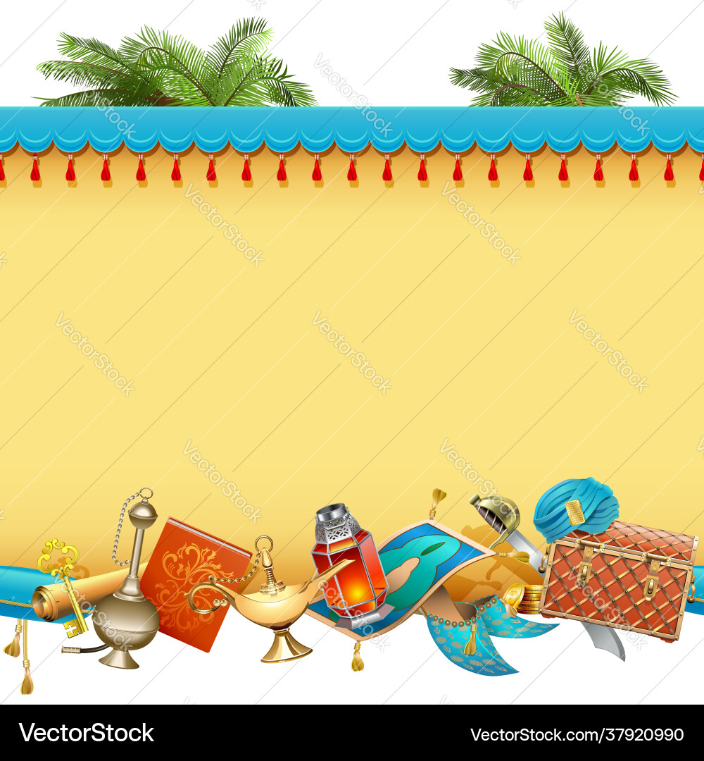 Border with arabian accessories Royalty Free Vector Image