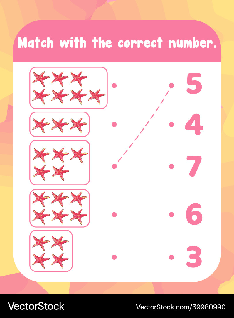 Count and match numbers math worksheet template Count and match numbers math worksheet template vector image