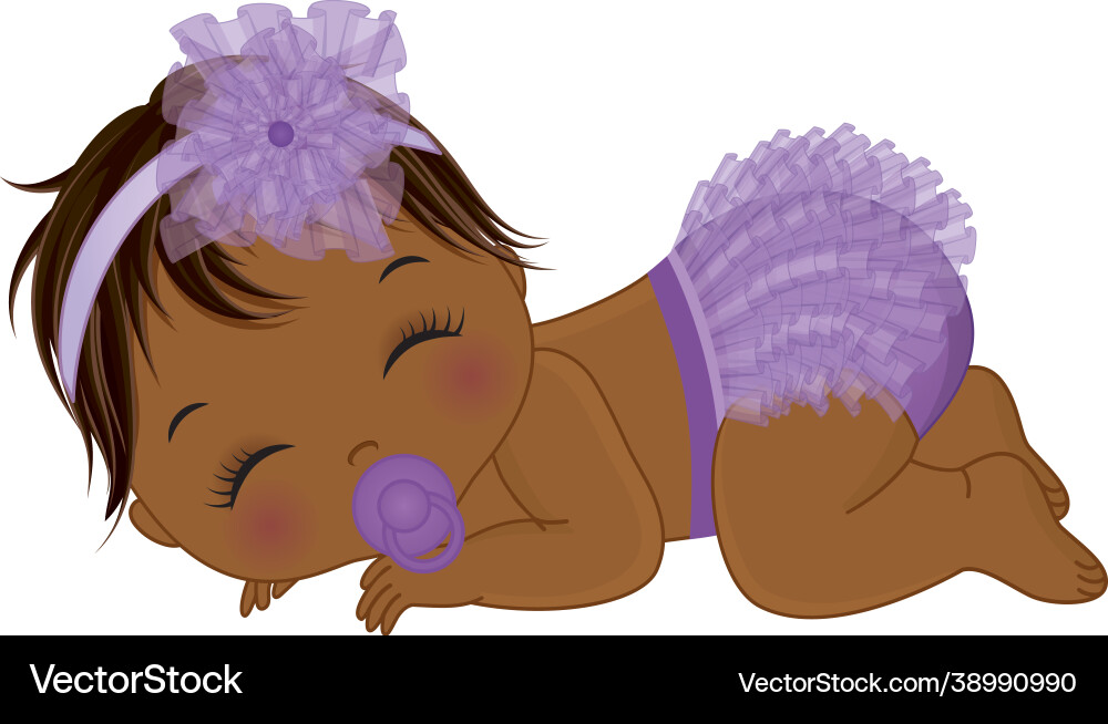 Cute black baby girl in purple ruffled diaper Cute black baby girl in purple ruffled diaper vector image