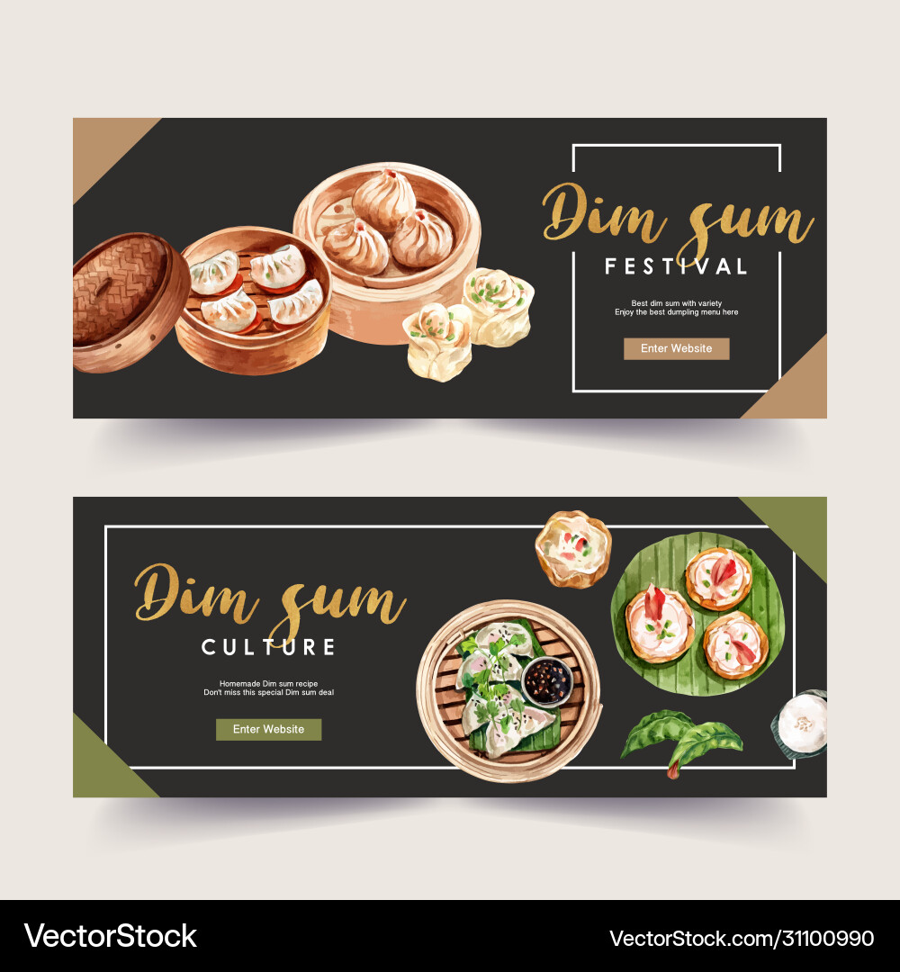 Dim sum banner design with steamed bun dumpling vector image