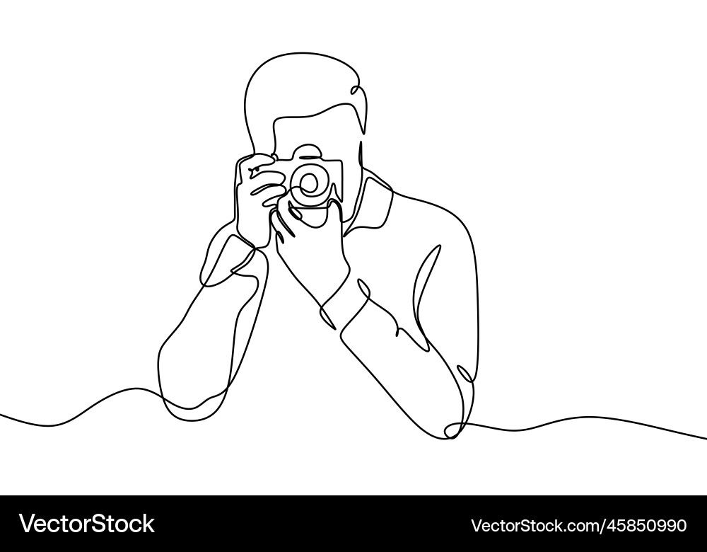 Man Taking Photo - Continuous Line Art Vector Image