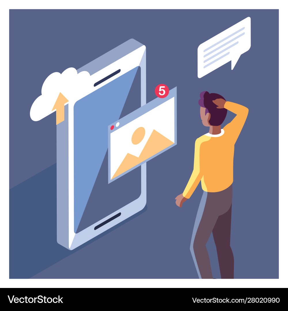 Man with smartphone screen and mobile applications Vector Image