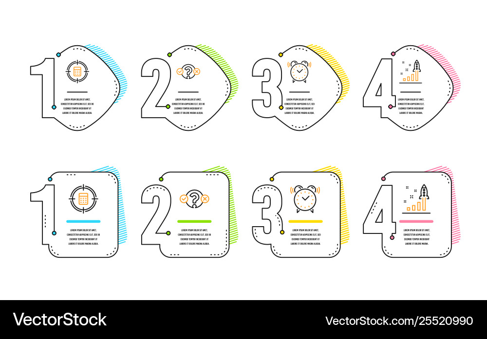 Quiz test calculator target and alarm clock icons Quiz test calculator target and alarm clock icons vector image