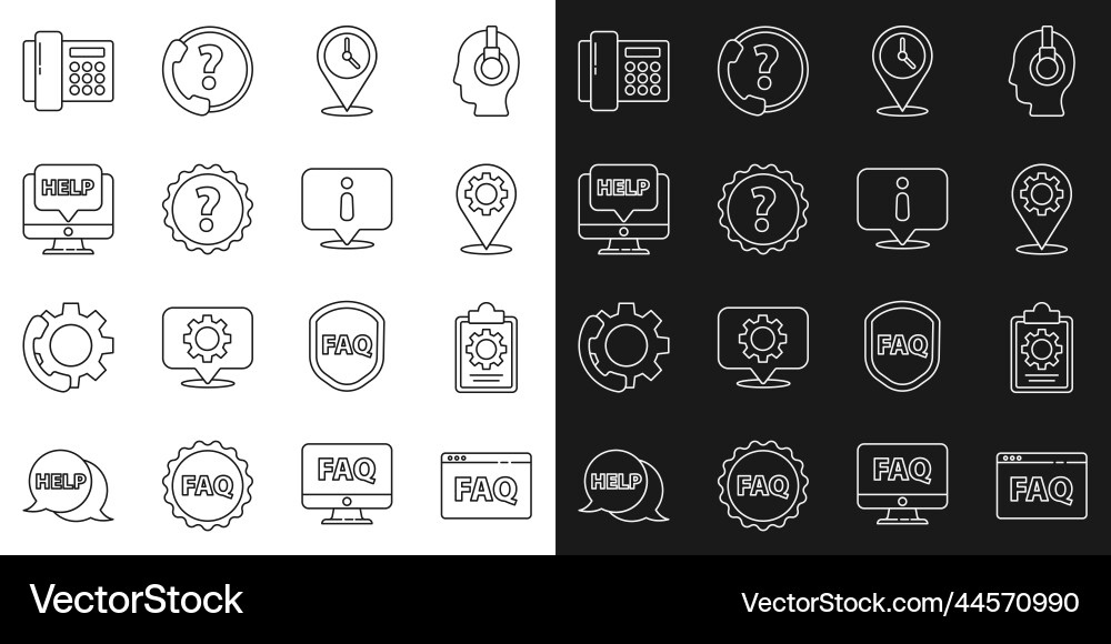 Set line browser faq checklist with 24 hours Set line browser faq checklist with 24 hours vector image