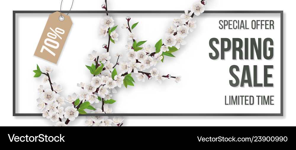 Spring sale frame blooming branches Spring sale frame blooming branches vector image