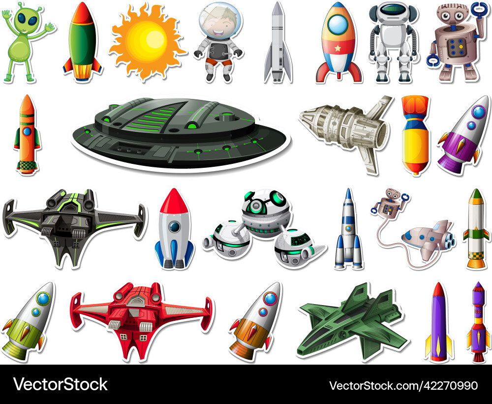 Sticker set of outer space objects and astronauts Sticker set of outer space objects and astronauts vector image