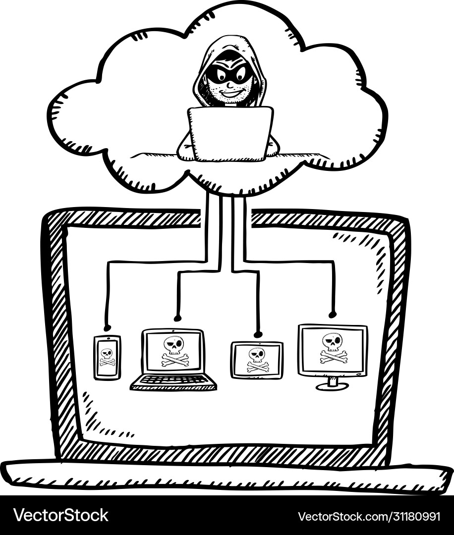 Hacker Attacking Cloud Network Vector Image