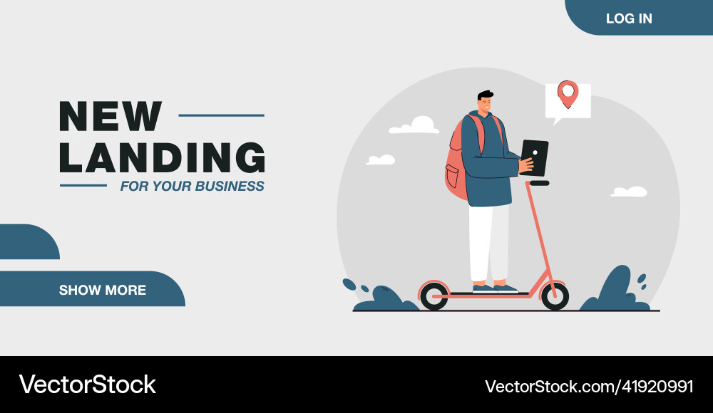 Man riding kick scooter and checking location Vector Image
