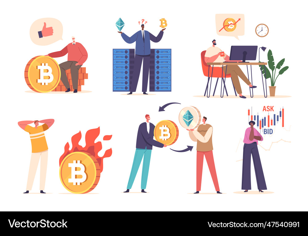 People doing efficient execution of cryptocurrency People doing efficient execution of cryptocurrency vector image