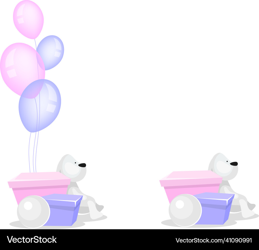 Present box with balloons flat color objects set Present box with balloons flat color objects set Vector Image