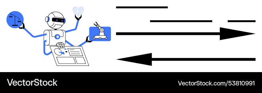 Robot balancing tasks and priorities with task Robot balancing tasks and priorities with task vector image