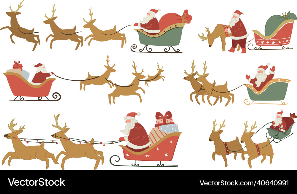 Santa claus Reiten Rentiere mit Tasche von Geschenken Santa claus Reiten Rentiere mit Tasche von Geschenken vektorbild