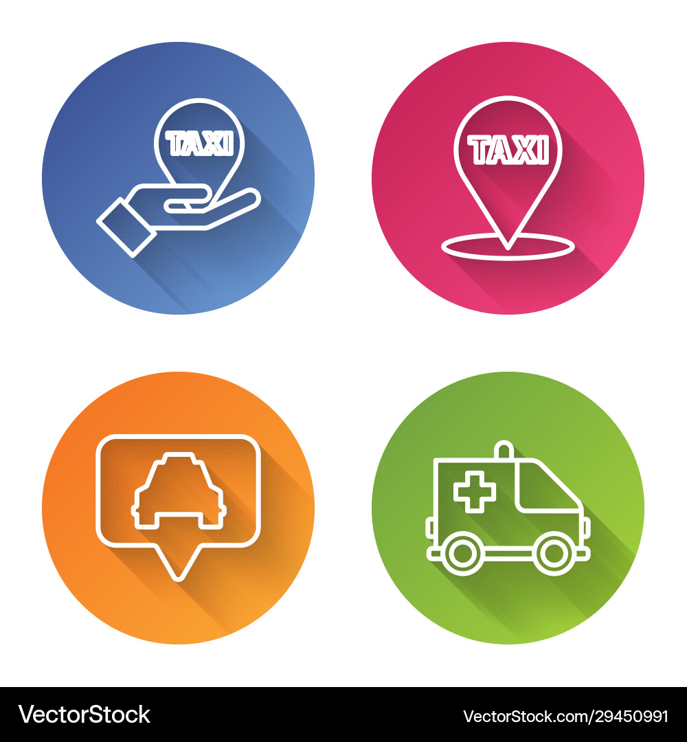 Set line hand on map pointer with taxi Set line hand on map pointer with taxi vector image