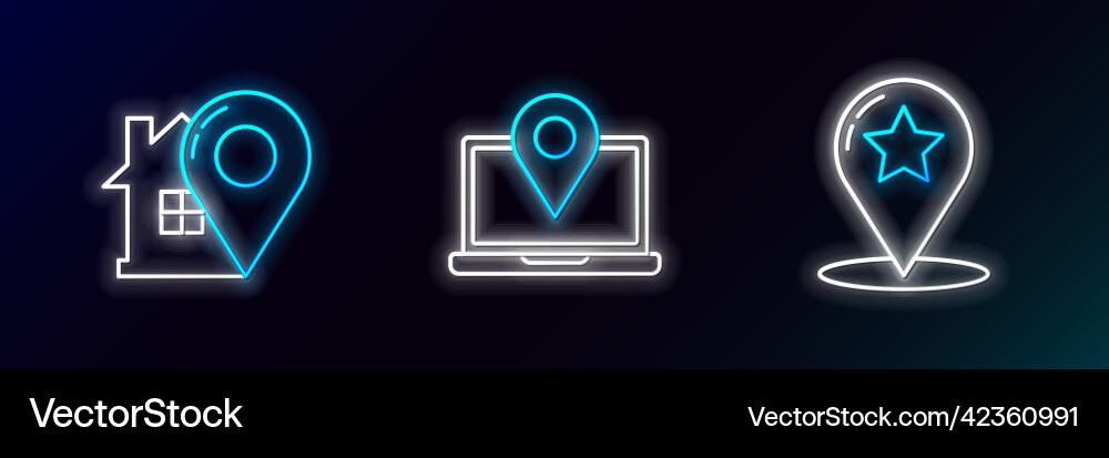 Set line map pointer with star house and laptop Set line map pointer with star house and laptop vector image