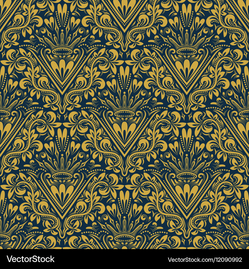 Damask seamless pattern repeating background gold vector image