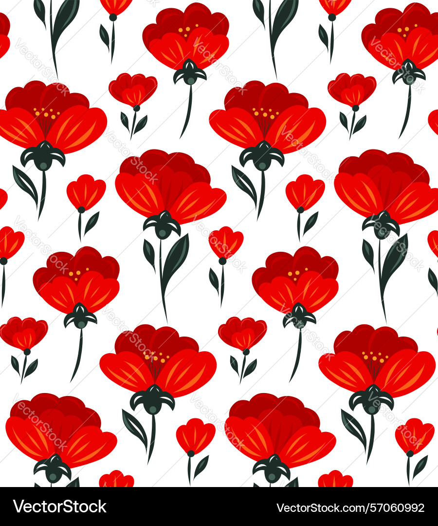 Decorative pattern with red poppies in a row Decorative pattern with red poppies in a row vector image