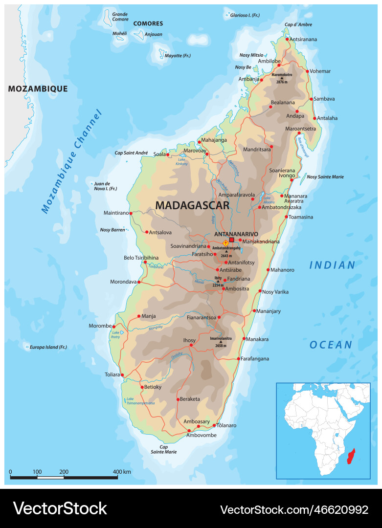Detailed Road Map Madagascar Royalty Free Vector Vectorstock
