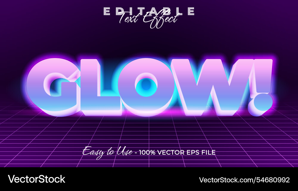 Glow editable text style effect vector image