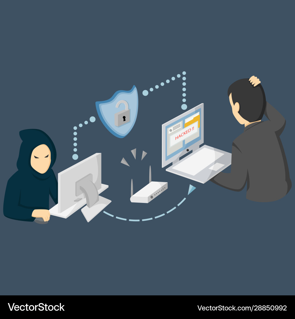 Hacker sitzen am Tisch und hacken Daten durch i Hacker sitzen am Tisch und hacken Daten durch i vektorbild
