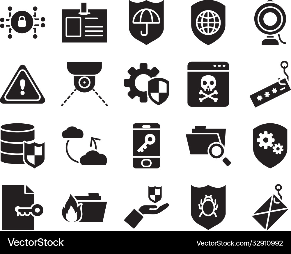 Icon set cweb camera and yber security vector image