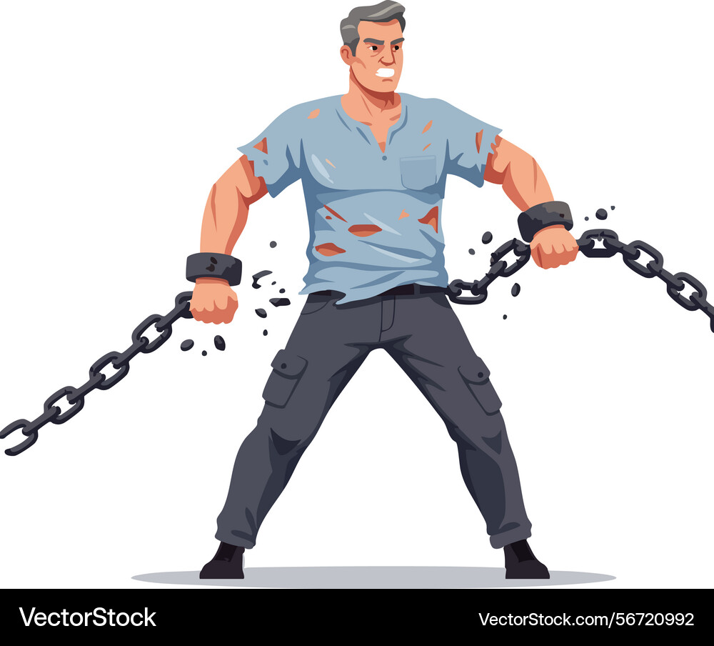 Man breaking chains with strength Vector Image