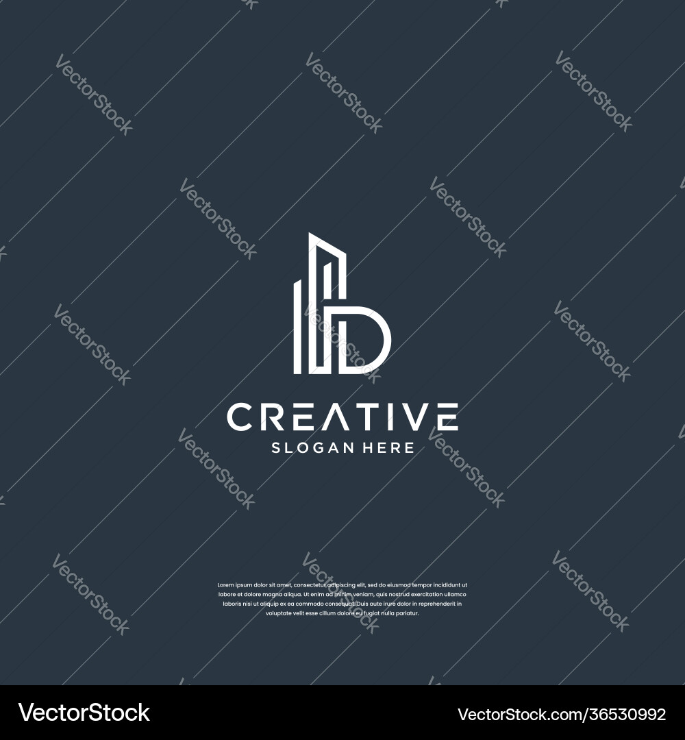 Minimalist initial b with building logo design vector image
