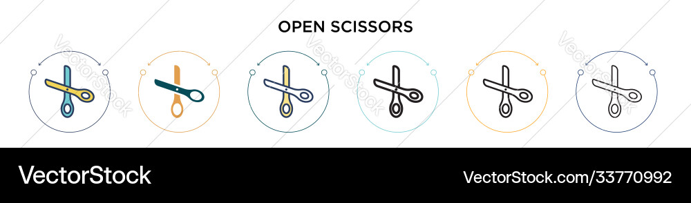Open scissors icon in filled thin line outline Open scissors icon in filled thin line outline vector image