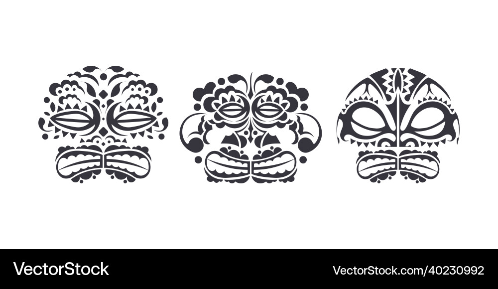 Set of masks with pattern maori and polynesian Set of masks with pattern maori and polynesian vector image