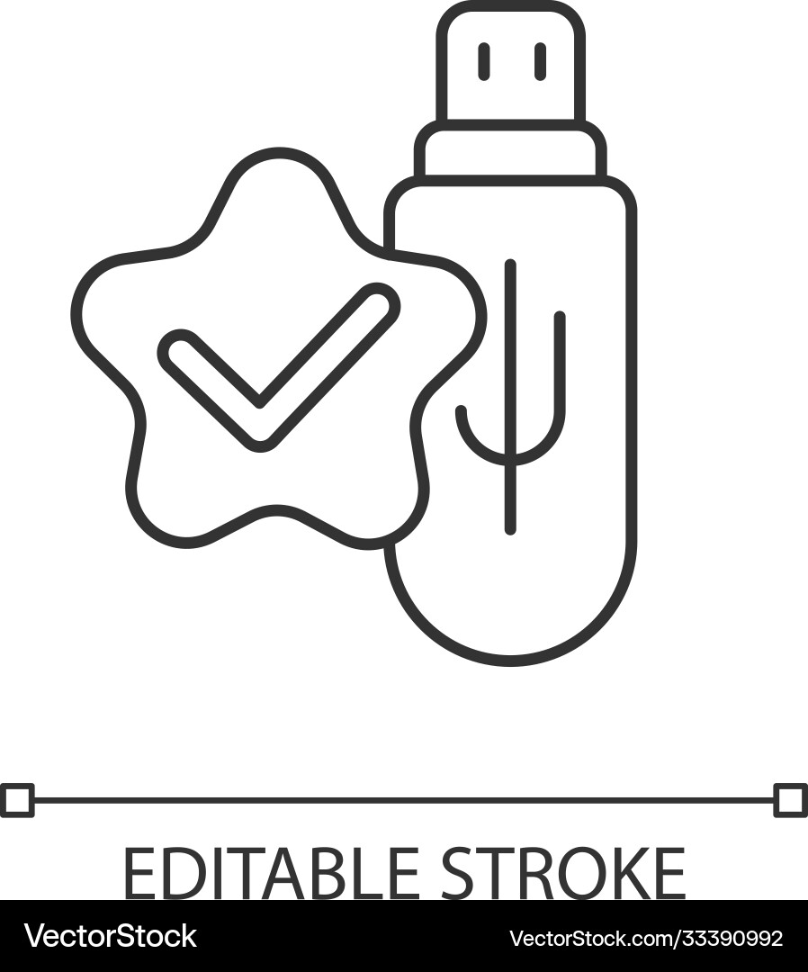 Usb connection check linear icon Usb connection check linear icon vector image
