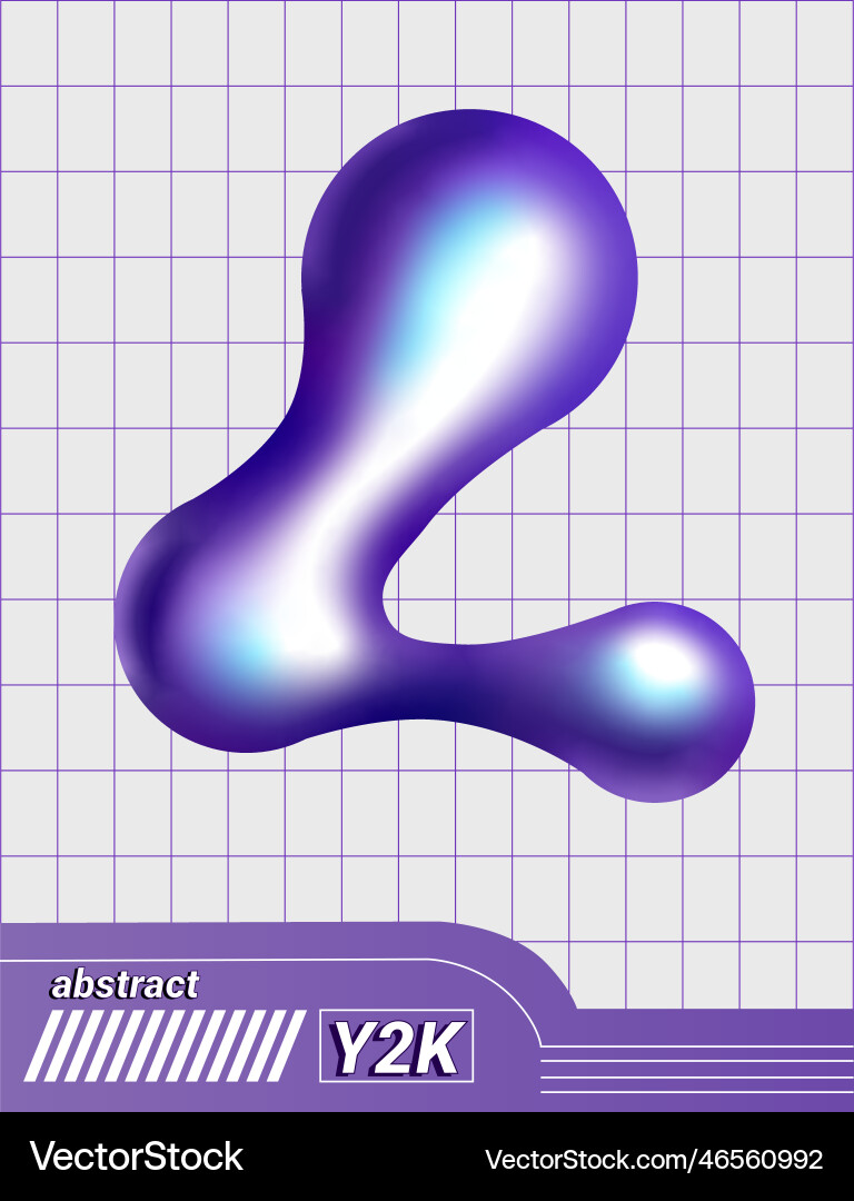 Y2k abstraktes welliges Element glänzendes Objekt auf einem Gitter Vektorbild